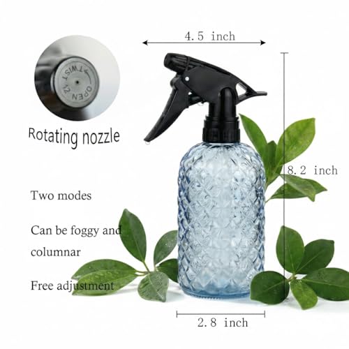 Glass Plant Mister Spray Bottle, 12oz Refillable Handheld Watering Can with Adjustable Nozzle, Fine Mist and Stream for Garden Flowers and Home Cleaning