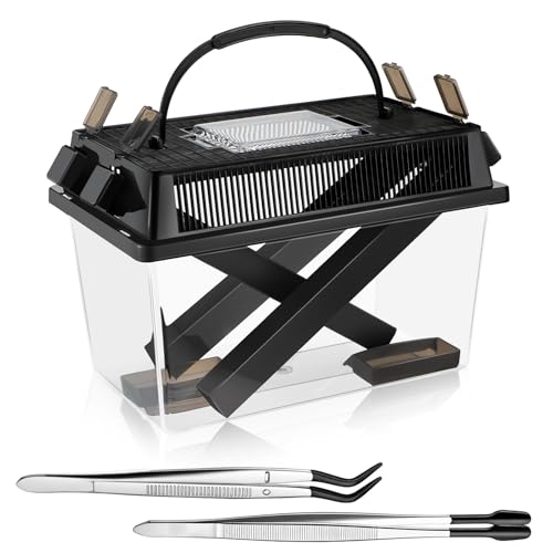 Cricket Keeper with Feeding Kit Transparency Cricket Keeper with Tubes Includes Feeding Tongs and Curved Tweezers Insect Breeding Box for Gecko Snake Lizards(1 Pack,11.8 x 7.9 x 7.1 Inch) - size: 11.8 x 7.9 x 7.1 Inch