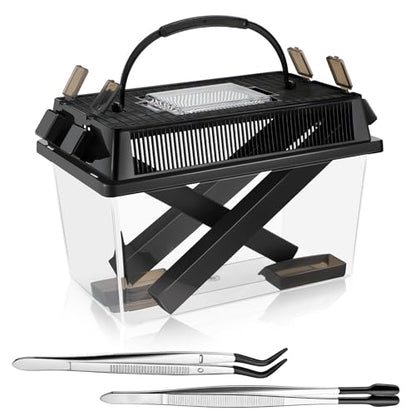 Cricket Keeper with Feeding Kit Transparency Cricket Keeper with Tubes Includes Feeding Tongs and Curved Tweezers Insect Breeding Box for Gecko Snake Lizards(1 Pack,11.8 x 7.9 x 7.1 Inch) - size: 11.8 x 7.9 x 7.1 Inch