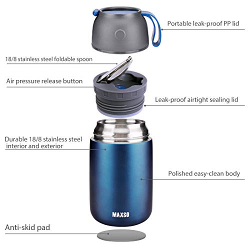 MAXSO 2 Pack Soup Thermo for Hot & Cold Food for Kids Adults, Vacuum Insulated Food Jar Thermal Lunch Containers, Travel Food Flask with Spoon (24 oz,17 oz) (Dark Blue) - color: Dark Blue