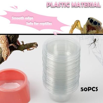 50 Pcs 0.5oz Spider Food and Water Feeding Cups Small Reptile Feeder Bowls with Base for Spider Snail Crab Insect