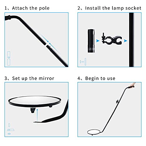 Under Vehicle Inspection Mirror,12 Inch Convex Search Mirror with Adjustable Telescoping Handle and Mirror Angle for Security Check Under Cars, Trucks, Equipments, Over Shelves and Corners