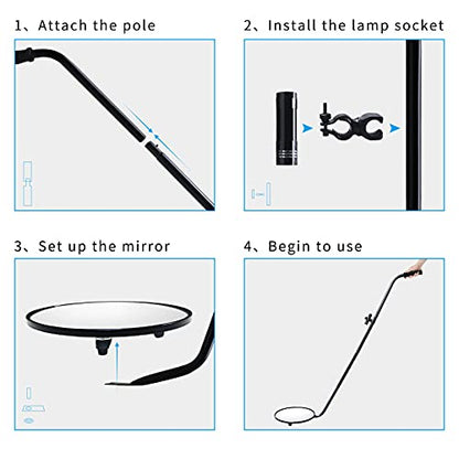 Under Vehicle Inspection Mirror,12 Inch Convex Search Mirror with Adjustable Telescoping Handle and Mirror Angle for Security Check Under Cars, Trucks, Equipments, Over Shelves and Corners