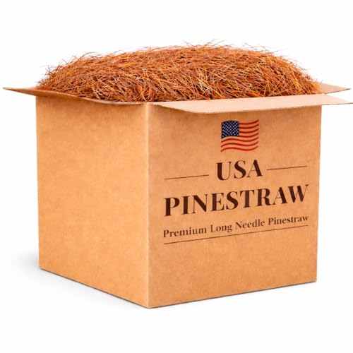 Long Needle Pine Straw Mulch - 240 Sqft Coverage 1 Set - Premium USA Harvested PineStraw for Landscaping, Weed Control, Moisture Retention & Erosion Control - USA Pinestraw - size: Long Needle - 240 Sqft - New Bigger Box 1 set