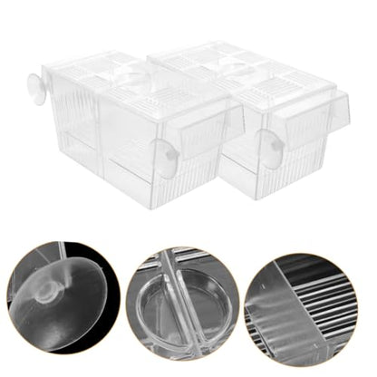 2pcs Aquarium Fish Breeding Box Betta Fish Incubation Container Suction Cups Clips Divider for Shrimp Fry Reptile