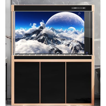 Celestial Aquarium Background Snow Capped Mountains Alien Planet Fish Tank Background Space Planets Natural Skyscape Reptile Tank Backgrounds Outer Space Clouds Blue Sky Enclosure Backgrounds 36x20in - color: Blue_White, size: 36(W)x20(H)in