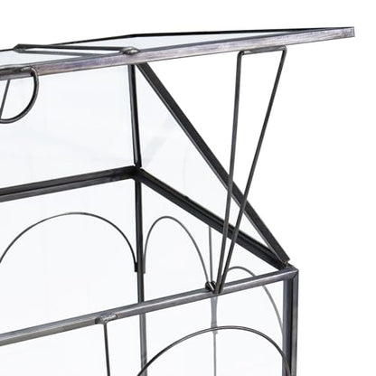 Glass Terrarium with Metal Tray, Glass Greenhouse Terrarium Kit for Succulents, Cacti, Snails, Spiders, and Miniature Reptiles, Black (Large-9.45" L x 5.7" W x 11.8" H) - size: Large-9.45"L x 5.7"W x 11.8"H