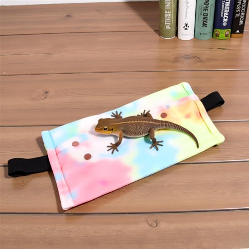 Reptile Sling Carrier with Adjustable Strap, Soft Warm Pouch for Bearded Dragon, Lizard, Leopard Gecko, Hamster, Small Animals, Iridescent - color: Iridescence