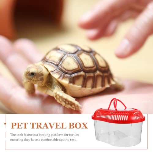 Alasum Portable Red Plastic Fish Tank with Lid and Handle, Reptile Carrier with Ventilation Holes for Turtles and Lizards, Small Transport Box for Outdoor Use