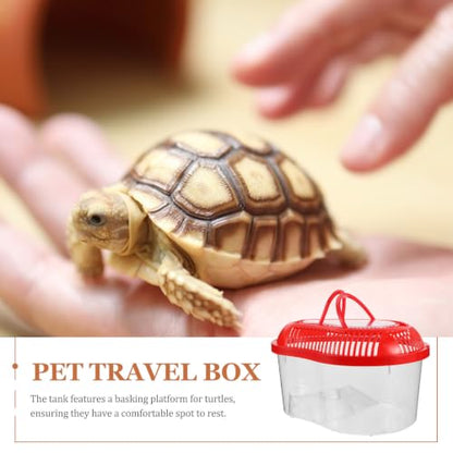 Alasum Portable Red Plastic Fish Tank with Lid and Handle, Reptile Carrier with Ventilation Holes for Turtles and Lizards, Small Transport Box for Outdoor Use
