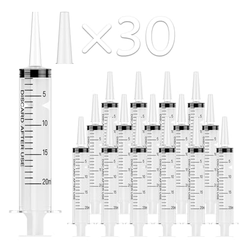 30 Pack 20mL Syringes, Plastic Syringes with Catheter Tip & Cap | Individually Sealed Feeding Syringe For Dogs, Measuring Syringe For Liquid, Scientific Labs, Refilling, Dispensing - style: 20ml
