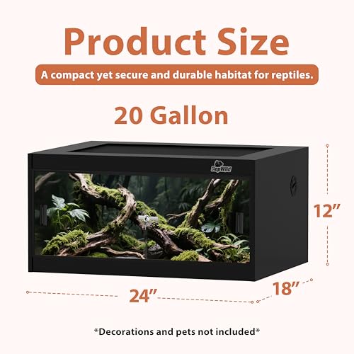20 Gallon PVC Reptile Enclosure, RepWild 24"x18"x12" Terrarium/Tank with Heavy-Duty Screen Top, Glass Sliding Doors & Lock for Bearded Dragons, Ball Python, Geckos, Lizards - size: 24"W x 18"D x 12"H