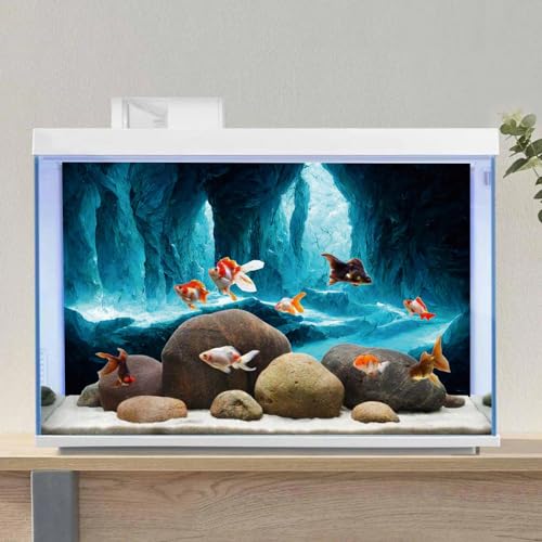 AWERT 24x12 in Rock Cave Aquarium Backdrop Rock Pillar Fish Tank Background | AWERT Undersea Blue Stone Cave Vinyl Terrarium Background - size: 24x12in/60x30cm