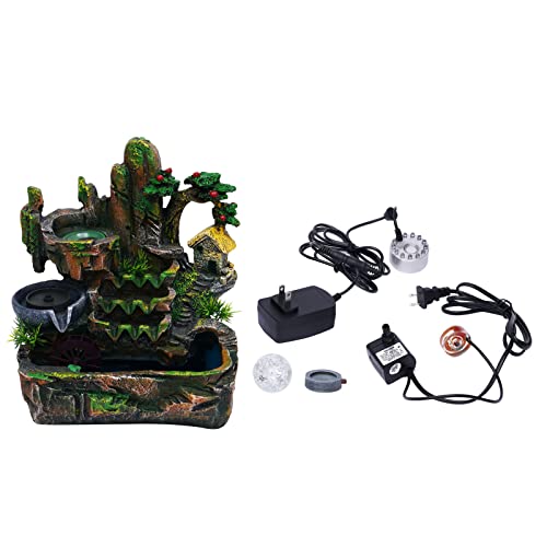 Waterfountain Indoors Tabletop Fountain Indoor Small Rockery Desktop Mountain Waterfall with Fog & LED for Home Office Atomizing Humidifier Small Waterfall Style 2 - color: Style 2