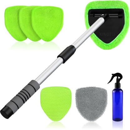 XINDELL Interior Windshield Cleaner Tool – Car Interior Window Cleaning Kit with 29inch Extended Long Handle & 4 Microfiber Pads, Auto Wiper Windshield Brush for Car, Trucks, SUVs, RVs & Home - size: 29in