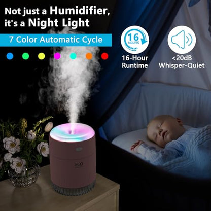 SZO Plant Humidifier Indoor, 500ml Pink with Colorful Lights | Small Humidifiers for Plants, Travel, Bedroom, Office Desktop, Baby Room - color: Pink1.0