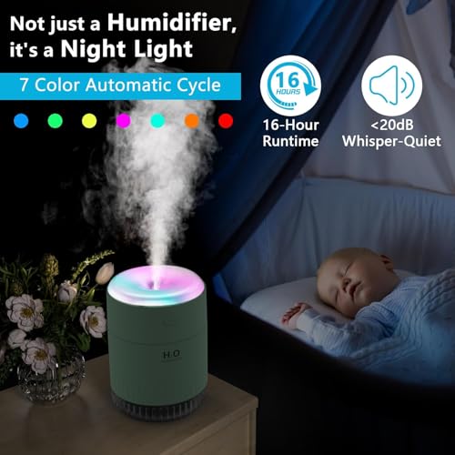 SZO Plant Humidifier Indoor, 500ml Green with Colorful Lights | Small Humidifiers for Plants, Travel, Bedroom, Office Desktop, Baby Room - color: Green