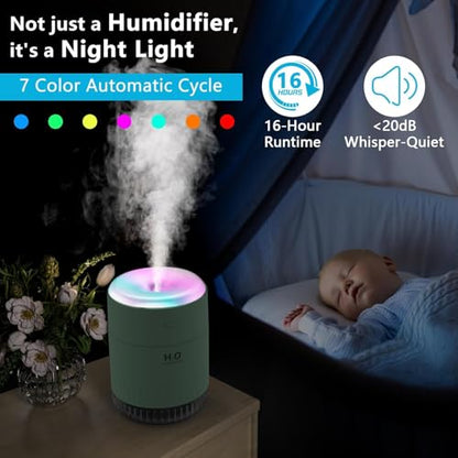 SZO Plant Humidifier Indoor, 500ml Green with Colorful Lights | Small Humidifiers for Plants, Travel, Bedroom, Office Desktop, Baby Room - color: Green