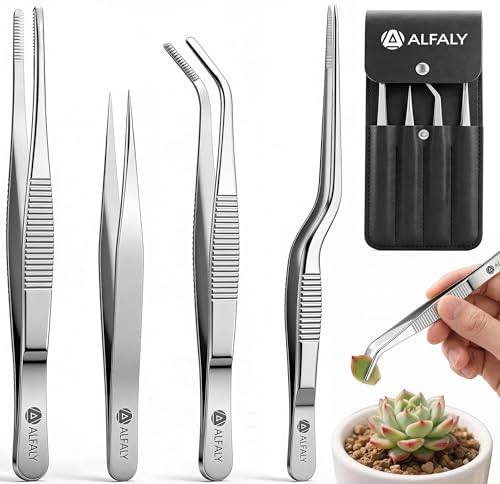 4pcs Garden Tweezers Set - 6.3" Long Plant Tweezers for Succulent, Bonsai & Cactus Gardening - Stainless Steel Multi Purpose Seed Tweezer Tools For Kitchen, Crafts, Aquarium, Reptile - size: 6.3"