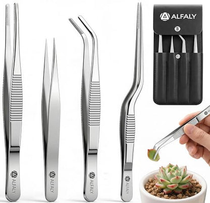 4pcs Garden Tweezers Set - 6.3" Long Plant Tweezers for Succulent, Bonsai & Cactus Gardening - Stainless Steel Multi Purpose Seed Tweezer Tools For Kitchen, Crafts, Aquarium, Reptile - size: 6.3"