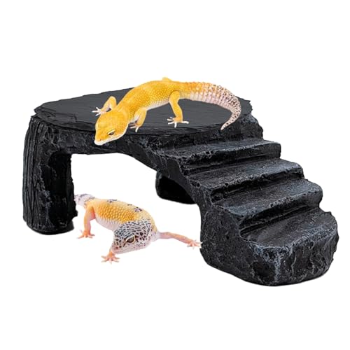Reptile Basking Platform Crested Gecko Hide Leopard Gecko Tank Accessories | 4.72"×3.94"×1.57",Resin,with a rock platform,Box packaging,Turtle habitat accessories,for Turtle Lizard Leopard Crested Gecko - style: style 1