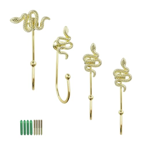4 Pack Snake Hanger,Metal Animal Hook for Hanging Towels Clothes Keys Hats Purse Backpacks (Gold) - color: Gold
