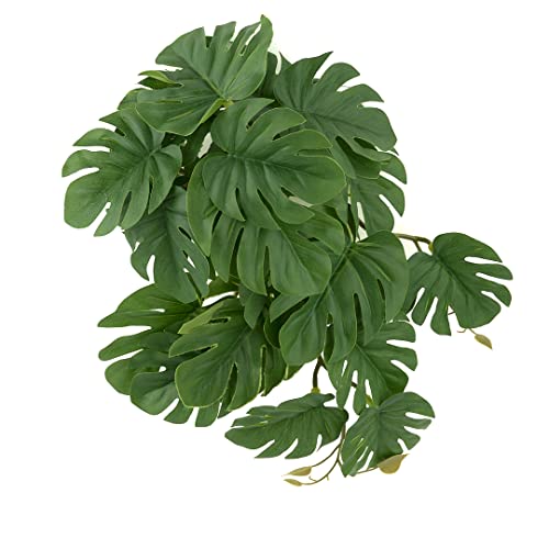 Reptile Terrarium Plants, Hanging Fake Monstera with Suction Cups | Fits Gecko Snake Ball Python Frog Amphibian Habitat Décor - color: Fake Monstera