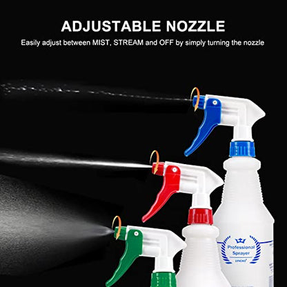 Uineko Plastic Spray Bottles 3 Pack, 24 Oz, Heavy Duty Sprayer, All-Purpose | Chemical Resistant, Mist & Stream, Leak-Proof, Better Trigger, Measurements, for Cleaning Solutions, Planting, Car Detailing - size: 24 Oz, 3 Pack
