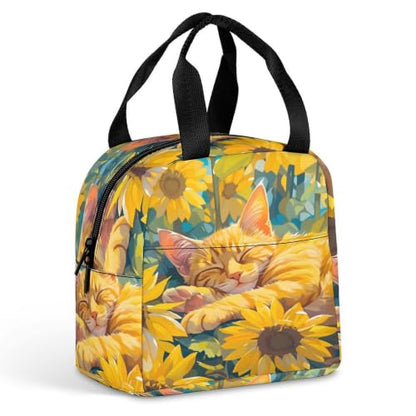 Sleeping Cat Sunflower Lunch Bag for Women Men | Insulated Lunch Box Leakproof Food Meal Containers Reusable Foldable 6L Capacity Lunch Tote Bags for Work Picnic Travel - color: Style 5