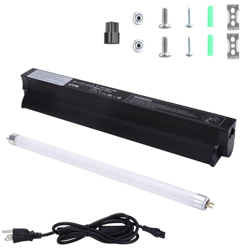 Aiicioo T5 HO UVB Reptile Light Fixture 5.0 8W Light Combo Kit 12 Inch Light Fixture Reptile Terrarium Hood with 8W Reptile Light Bar for Bearded Dragon Lizards Turtle Tank - size: 5.0 8W 12Inch