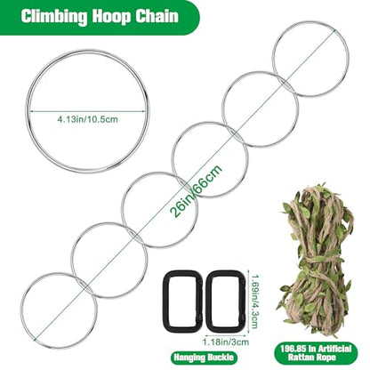 Snake Climbing Rings for Ball Python-Enrichment Snake Enclosure Accessories | Snake Climbing Accessories with Hanging Buckle, Rattan Rope for Bearded Dragon, Chameleon, Iguana, Gecko, Lizard, Parrot