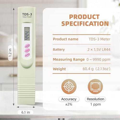 TDS Meter Digital Water Tester for Drinking Water, 3 in 1 TDS,EC,Temperature Meter,Portable Water Testing Kits for Hydroponics Aquarium and RO System