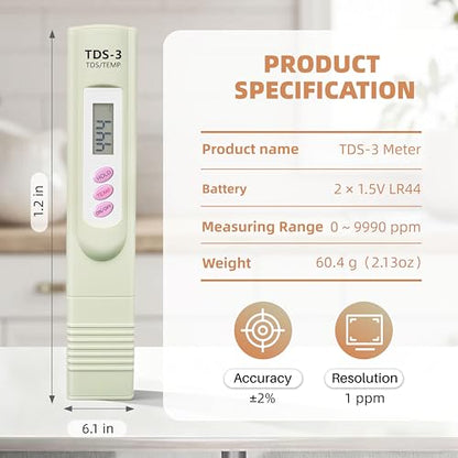 TDS Meter Digital Water Tester for Drinking Water, 3 in 1 TDS,EC,Temperature Meter,Portable Water Testing Kits for Hydroponics Aquarium and RO System