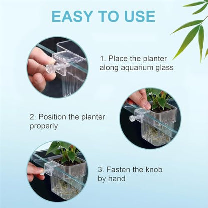Aquarium Plant Holder, 4 Pack, Top Hanging for Fish Tank | Planter Basket Pots, For Aquatic Plants