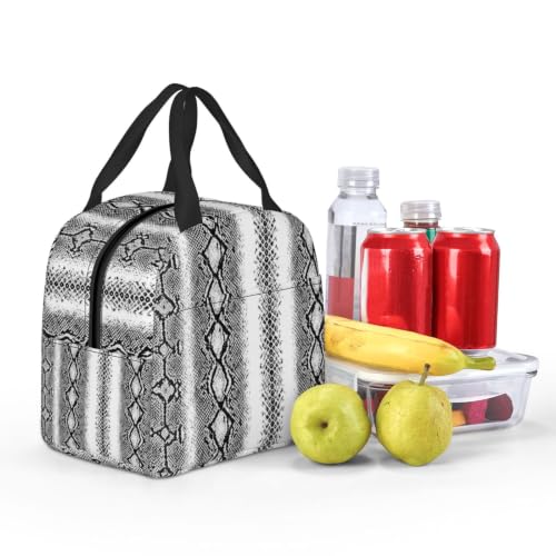 Women Snake Print Insulated Lunch Bag Leakproof | Snake Skin White Silver, Durable Thermal Cooler Tote, Waterproof & Leakproof for Work, Picnic & Travel - color: Pattern (842)
