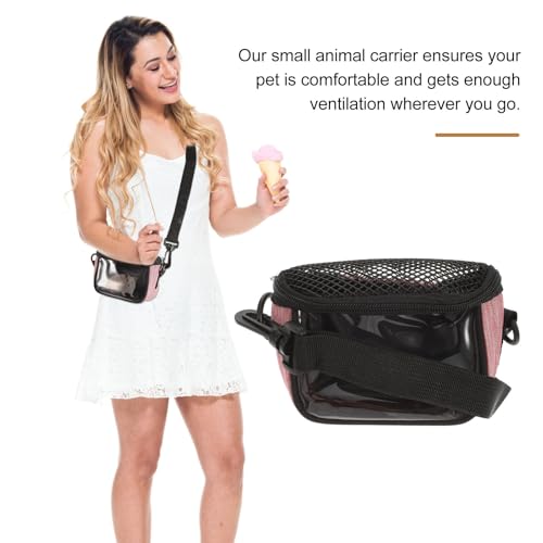 GLEAVI Small Animal Carrier Bag Portable Outdoor Guinea Pig Pouch with Breathable Mesh, Pink Beige S Size, Travel Handbag for Hamsters Squirrels Hedgehogs and Chinchillas