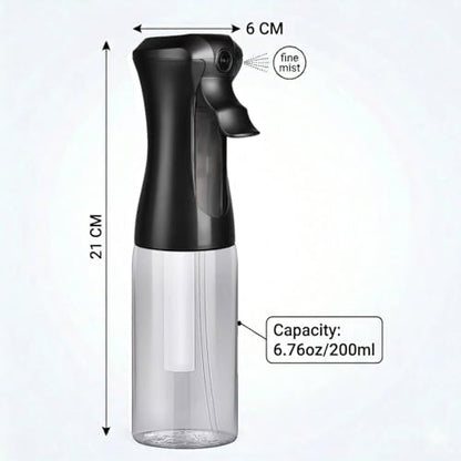 VIGOR PATH 200ml Continuous Mist Spray Bottle for Hair Plants and Skin Care | Ultra Fine Atomizer Leak Proof Ergonomic Construction 360 Refillable - size: 6.7 oz - Black/White