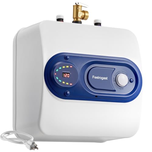 Electric Tank Water Heater, 4-Gallon Under Sink Instant Hot Water Tank，Equipped with Digital Temperature Display for RV, Camper, Kitchen, Food Truck，Wall or Floor Mounted, Blue - color: Blue, style: 4 Gallon