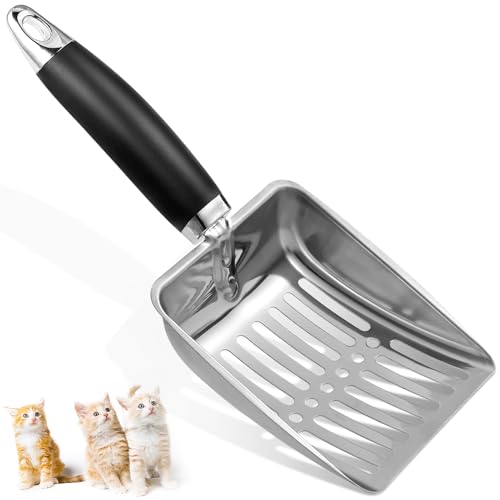 Cat Litter Scoop - Stainless Steel Metal Cat Litter Scoop-Kitty Metal Scooper-Sturdy Mesh Scooper - Mesh Shovel-Easy to Clean - Suitable for Cat Litter Box - Light Black - color: Black, size: M