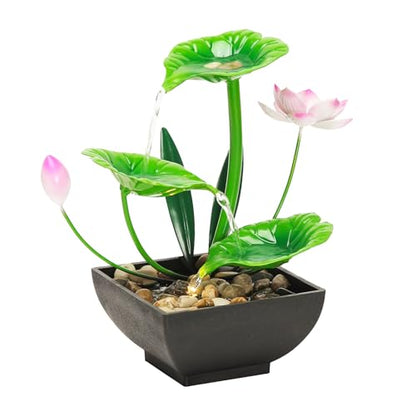 Water Fountain Indoor Waterfall Fountain 3-Tier Tabletop Fountain Lotus Desk Relaxation Home Decor Including Lots of Rocks and Soothing Sound Machine (Green 1) - style: whisper of lotus