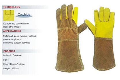 Hand Max Versatile Multi Purpose 14inch Cow Gauntlet Leather Kevlar Heat Resistant Gloves