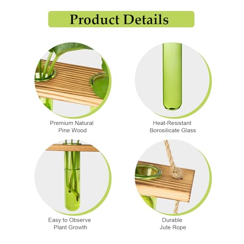 XXXFLOWER Wall Hanging Propagation Station with Wooden Stand Green | 9 Test Tubes Vases Terrarium Kit, Hanging Planters for Indoor Plants, Wall Decor for Living Room Office - size: Green-9 Tube Vase