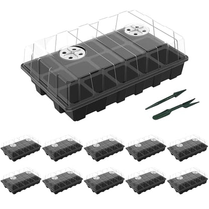 Gardzen 5 Pack Seed Starter Trays with Vented Domes 150 Cell Black | Reusable Plant Germination Kit with Humidity Domes and Bases for Starting Seeds, 15"x9" Tray - size: 15-Cell 10-Pack