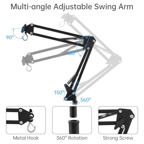 RTNLIT Reptile Lamp Stand - 16.14" to 81.88" Adjustable Height | 360° Swing Arm, Up to 6 Pounds, Metal Bracket Floor Heat Light Holder, For Bearded Dragon Lizards Turtles Snake and Chicks - size: 16-inch to 82-inch