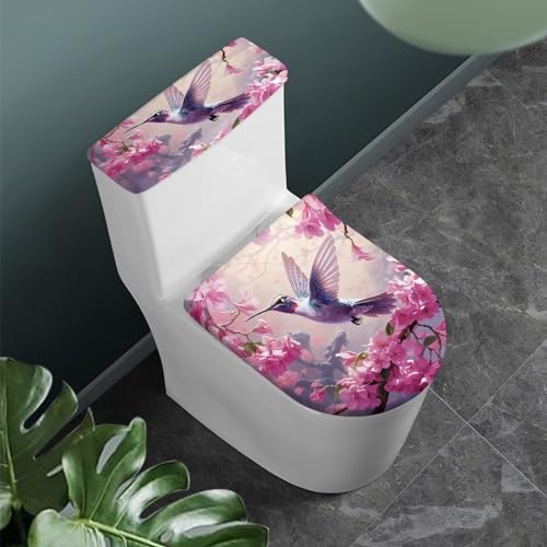 Pink Toilet Seat Covers Set - Christmas Theme - Stain Resistant & Durable - color: Hummingbird Flower, size: One Size