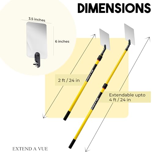 Telescoping Inspection Mirror - Standard Fiberglass, Lightweight & Durable, 2 ft - 4 ft Pole, 3.5 x 6 inch Acrylic Mirror - size: 3.5 x 6 inch Acrylic Mirror, style: 2 ft - 4 ft Pole