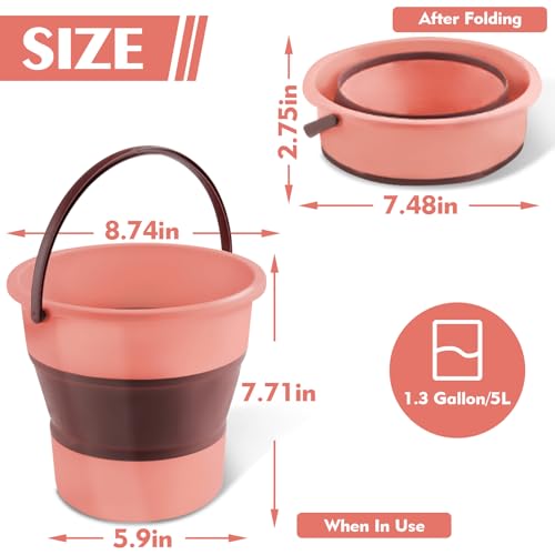 Collapsible Bucket 1.3 Gallon/5L Small Plastic ousehold Cleaning Mop Buckets Foldable Water Bucket for Car Wash Fishing Camping Beach (Pink) - color: Pink