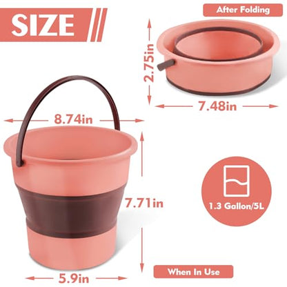 Collapsible Bucket 1.3 Gallon/5L Small Plastic ousehold Cleaning Mop Buckets Foldable Water Bucket for Car Wash Fishing Camping Beach (Pink) - color: Pink