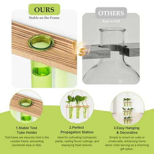 XXXFLOWER Wall Hanging Propagation Station with Wooden Stand Green | 9 Test Tubes Vases Terrarium Kit, Hanging Planters for Indoor Plants, Wall Decor for Living Room Office - size: Green-9 Tube Vase