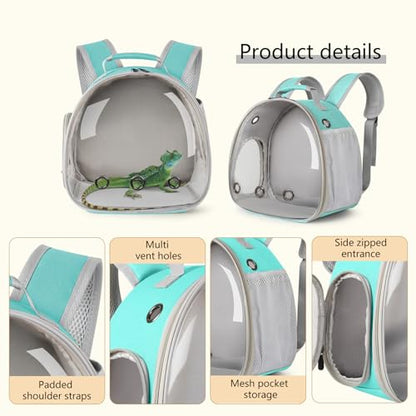 Lizard Carrier Backpack with Security Printing Harness Leash Set, Reptile Bearded Dragon Space Capsule Astronaut Clear Bubble Window Travel Carrier for Small Animal Guinea Pig(Green, Security Harness) - color: Green